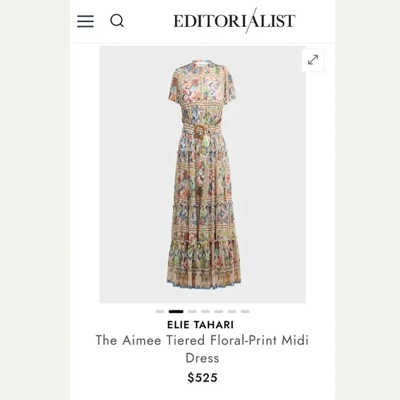 Elie Tahari Aimee Summer Palace Tiered Floral-Print Midi/Maxi Dress SIZE 14 - Picture 10 of 16